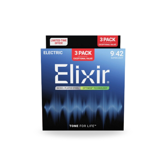 Elixir 16571 Optiweb Electric Guitar Strings, Super Light, 9-42, 3-Pack