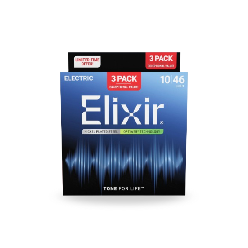 Elixir 16572 Optiweb Electric Guitar Strings, Light, 10-46, 3-Pack
