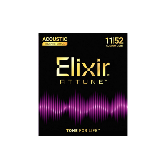 Elixir 21027 Attune Phosphor Bronze Acoustic Guitar Strings, Custom Light, 11-52