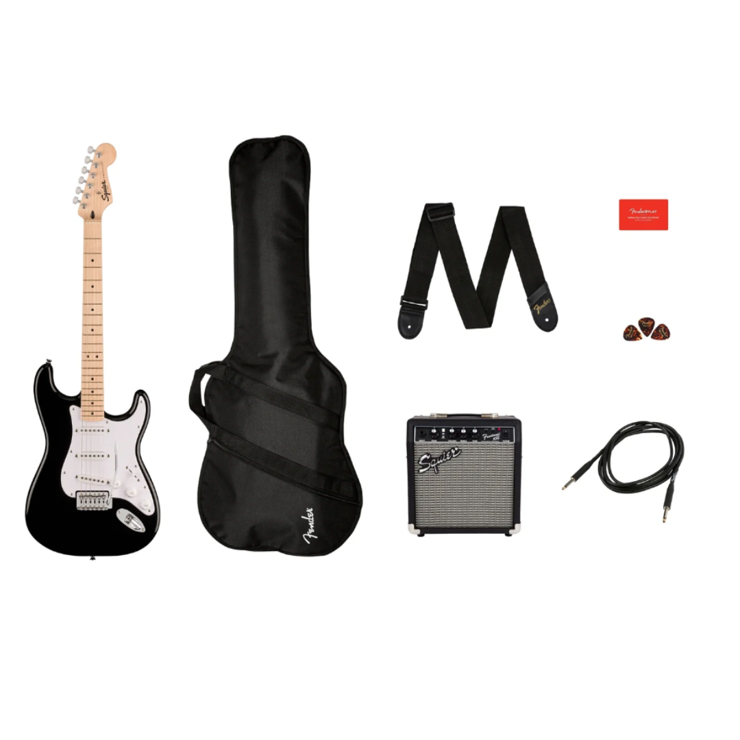 Sonic Stratocaster Pack w/Gigbag, Maple FB, Black